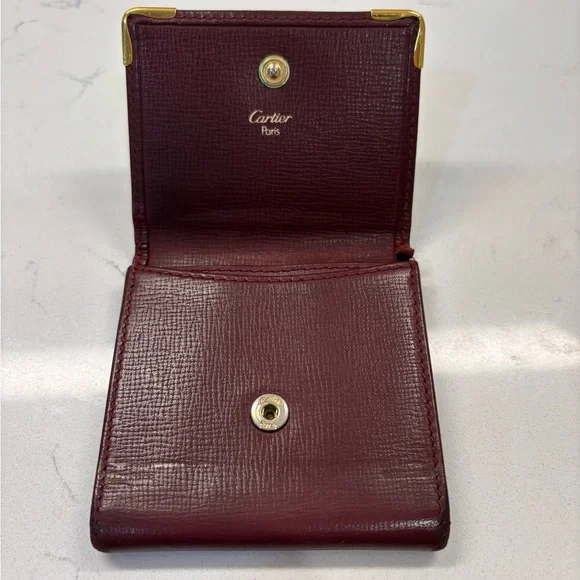 Cartier Burgundy Leather Money Pouch with Textured Pattern and Metallic Accents - Picture 2 of 6